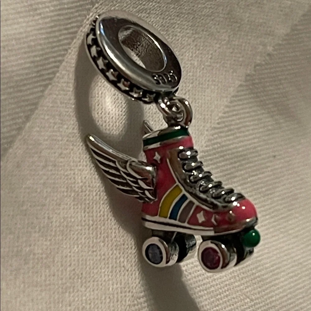 Pandora 925 Sterling Silver Colorful Roller Skate Charm Pendant with Wings - Picture 5 of 14